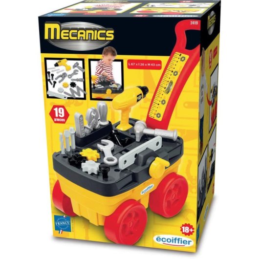 Carrello Attrezzi Ecoiffier Mechanics 19 Pezzi Banco Lavoro
