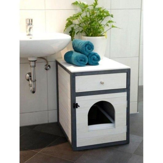Cabinet Litière Kerbl Ida Blanc/Bleu 58 x 45 x 60 cm Bandelette Amovible