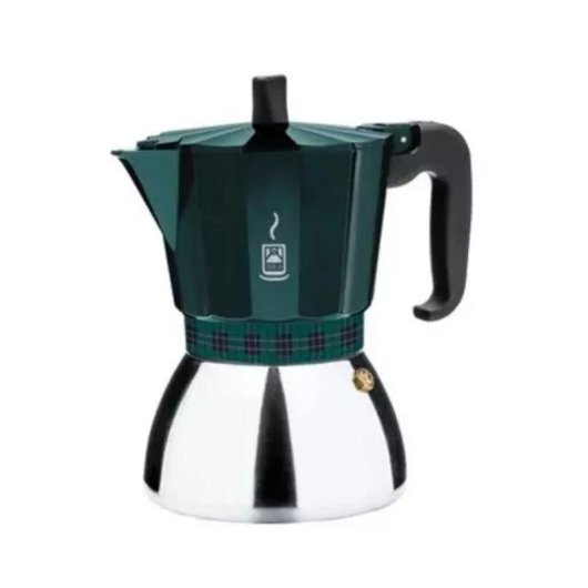 Cafetera italiana BRA 6 tazas cuerpo aluminio base acero inoxidable verde