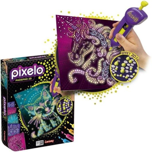 Kit de colorear creativo Lansay Pixelo Phospho 2D Efecto Fosforescente y Relieve
