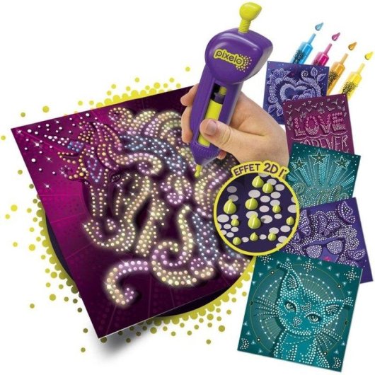Kit de colorear creativo Lansay Pixelo Phospho 2D Efecto Fosforescente y Relieve