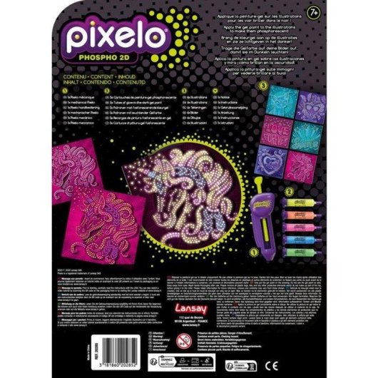 Kit de colorear creativo Lansay Pixelo Phospho 2D Efecto Fosforescente y Relieve