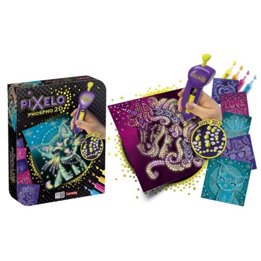 Kit de colorear creativo Lansay Pixelo Phospho 2D Efecto Fosforescente y Relieve