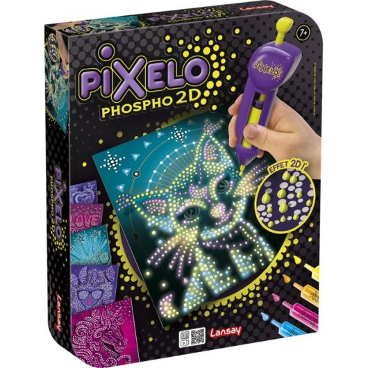 Kit de colorear creativo Lansay Pixelo Phospho 2D Efecto Fosforescente y Relieve