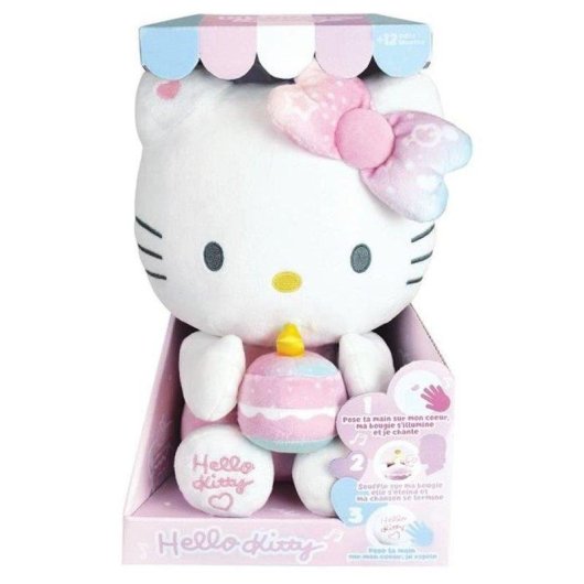 Peluche interactif Jemini Hello Kitty 26 cm avec capteur de cœur, bougie et musique d'anniversaire