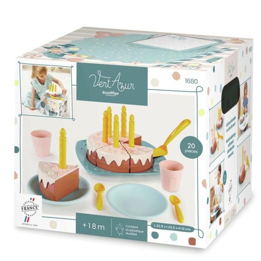 Gioco di ruolo ECOIFFIER 1680 Torta di compleanno da tagliare verde azzurro
