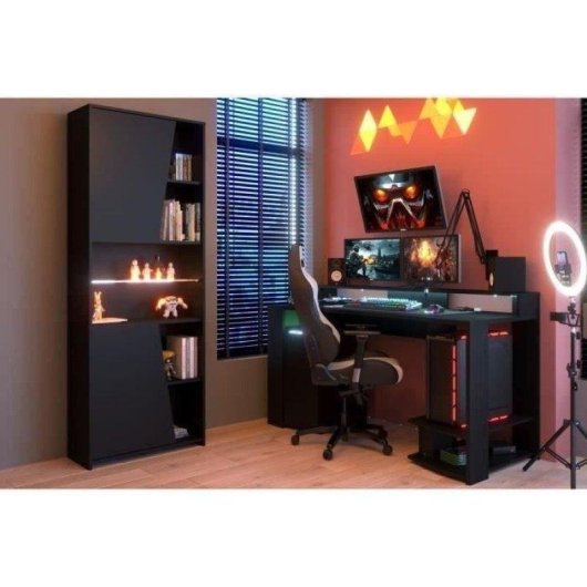 Scrivania Gaming Parisot 152cm Pannelli Truciolari Nero LED Telecomando