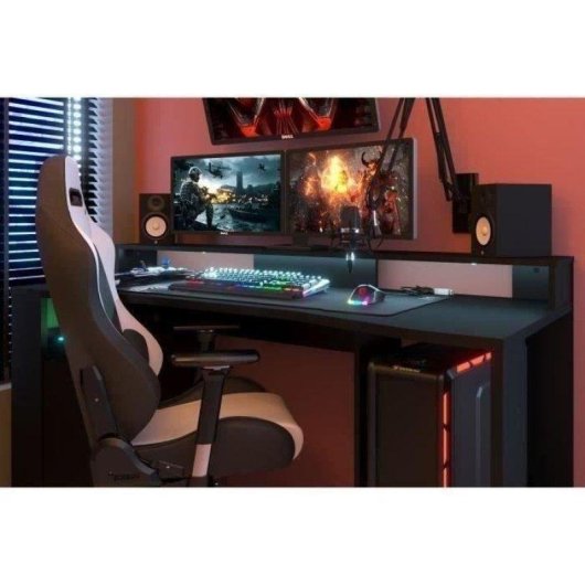 Scrivania Gaming Parisot 152cm Pannelli Truciolari Nero LED Telecomando