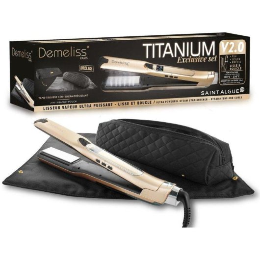 Plancha de Pelo Titanio Saint Algue Demeliss Tita V2 230ºC 3 Ajustes Peine Lateral Vapor Dorado
