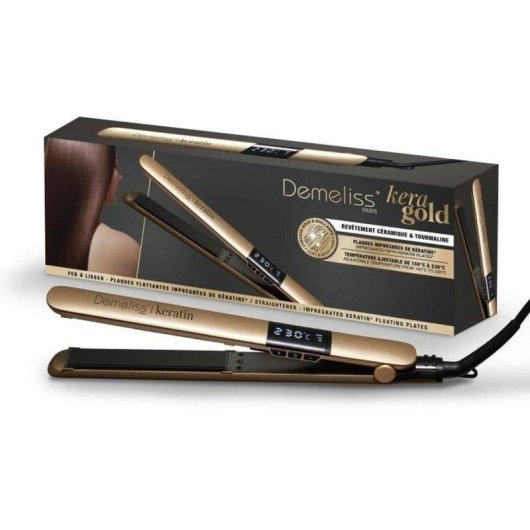 Lisseur Céramique Tourmaline Kératine Saint Algue Demeliss Kera Gold 230ºC 5 Réglages Écran Arrêt Automatique Noir Or