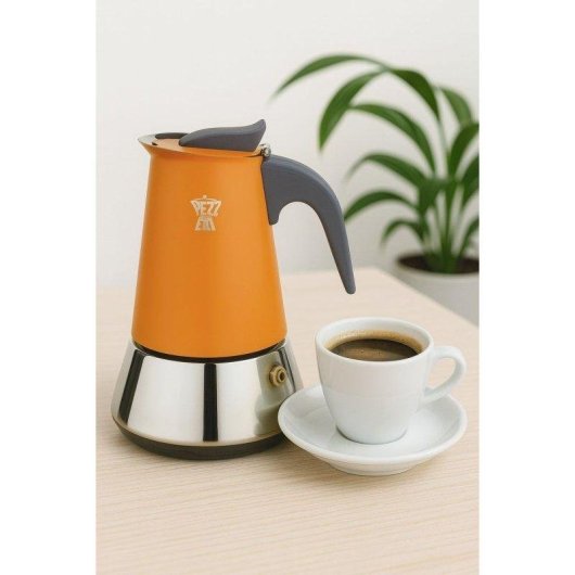 Caffettiera Moka Pezzetti Steelexpress 2 Tazze Acciaio Inox Arancione Induzione