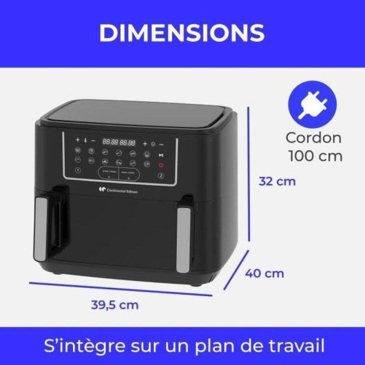 Fritadeira de Ar Continental Edison CEFR2400TB 10,5L 2600W 12 Programas Dual Cook