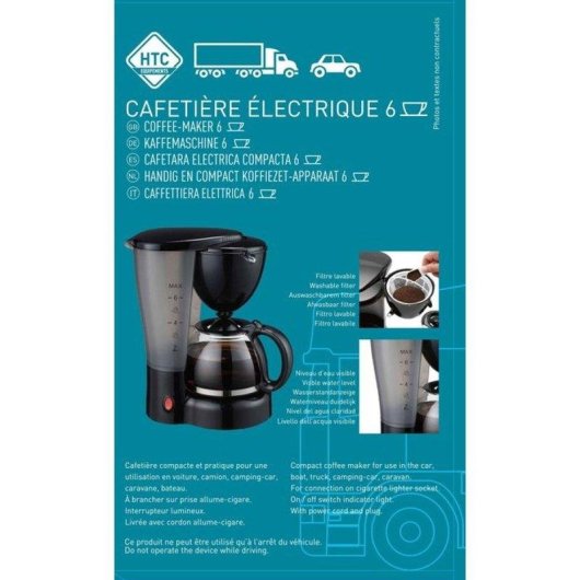 Cafetière à filtre HTC Equipement 0,6 L 170 W 12V pour voiture 6 tasses