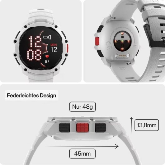 Polar Street X Bluetooth GPS 1,28" Snow White Correa Negra S/M Resistente 5 ATM