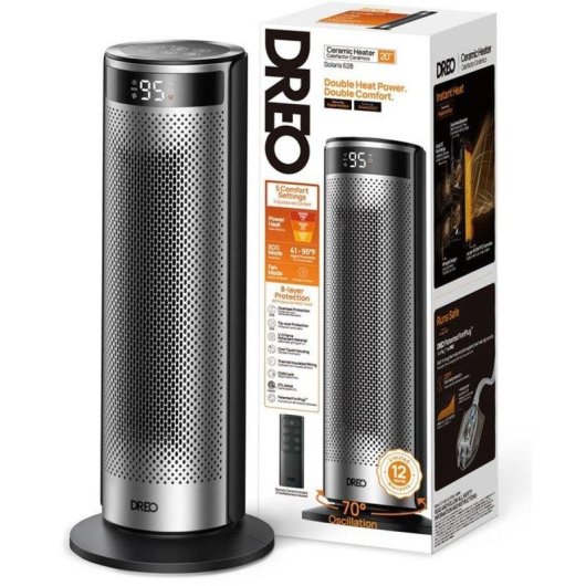 Aquecedor Coluna Cerâmico Dreo Solaris SH628 1500W Oscilação 70° Eco