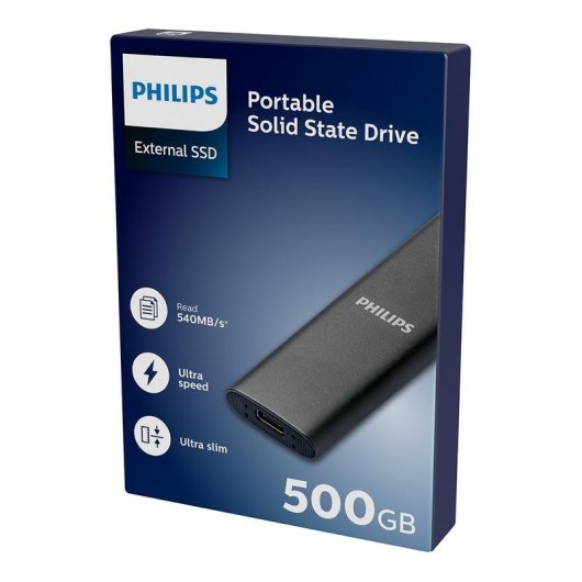 Disco Duro Philips SSD Extern Tragbar 500GB Ultra Slim 540Mb/s Lesen