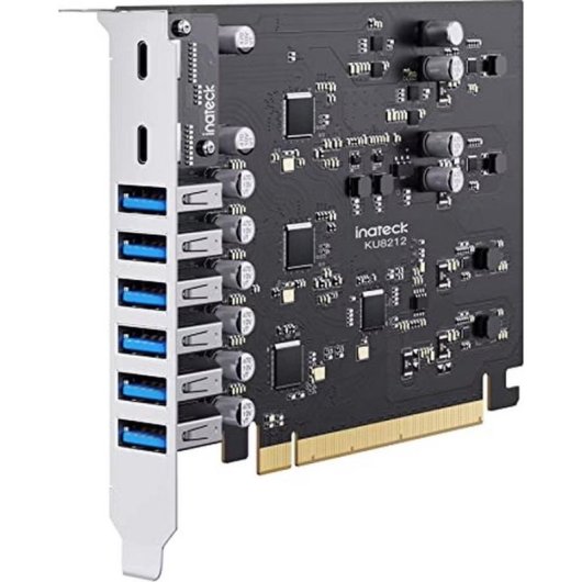 Tarjeta PCIe Inateck 8 puertos USB 3.2 Gen 2 modelo KU8212 con carga rápida