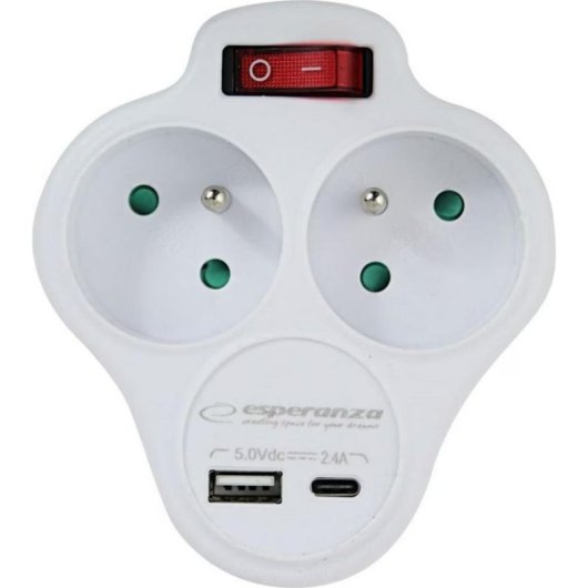 Multiprise Esperanza ELK311W 2 prises USB-A USB-C pour intérieur