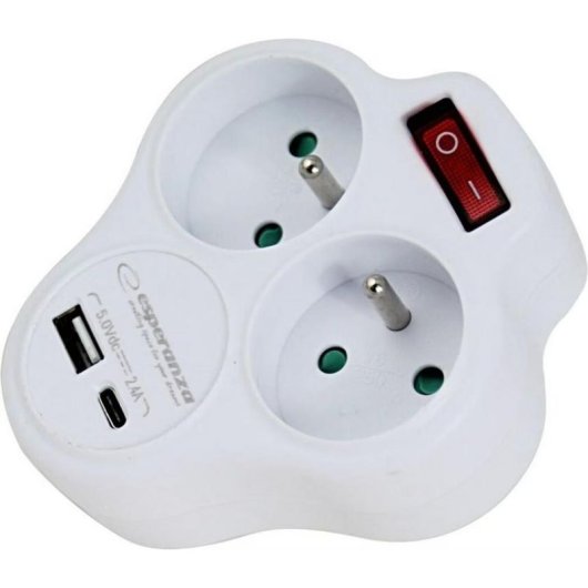 Multiprise Esperanza ELK311W 2 prises USB-A USB-C pour intérieur