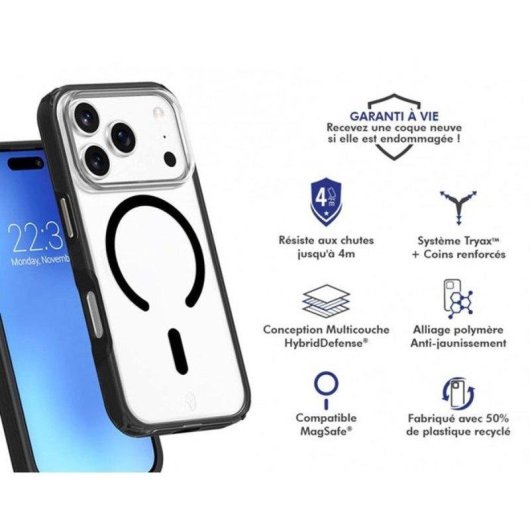 Funda para móvil Force Case Air Xtrem Frost MagSafe híbrida negra para iPhone 17 Pro
