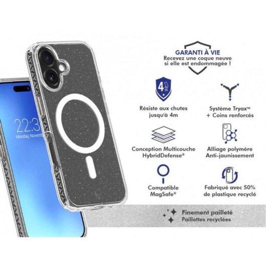 Funda para móvil Force Case Air Xtrem MagSafe Transparente Purpurina para iPhone 17