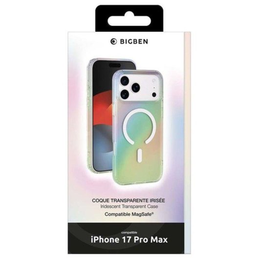 Custodia ibrida Bigben Connected TPU + PC iridescente antishock MagSafe iPhone 17 Pro Max