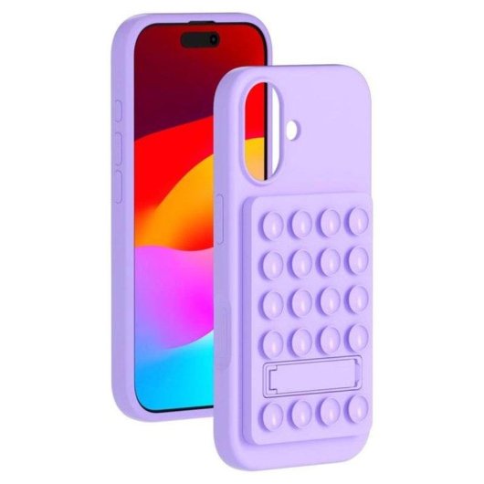 Funda para móvil BigBen Connected Magsafe Silicona Violeta con Pop It y soporte para iPhone 17