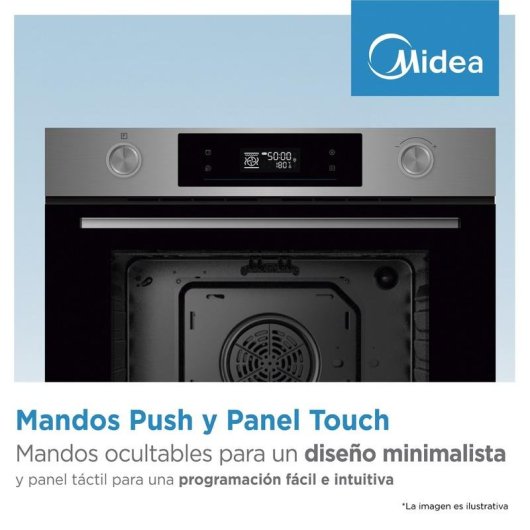 Horno Multifunción Midea 70L 60cm Negro con Conectividad y Grill con guías telescópicas