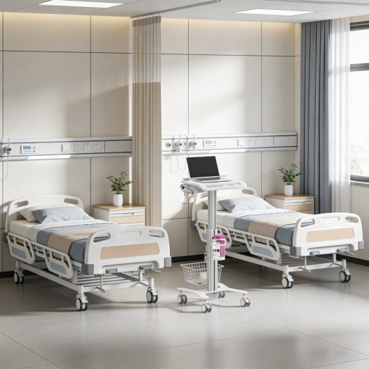 Kimex Carro Para Equipos Médicos Con Soporte Antirrobo Para Ordenador Portátil, Altura Regulable 80-120 Cm