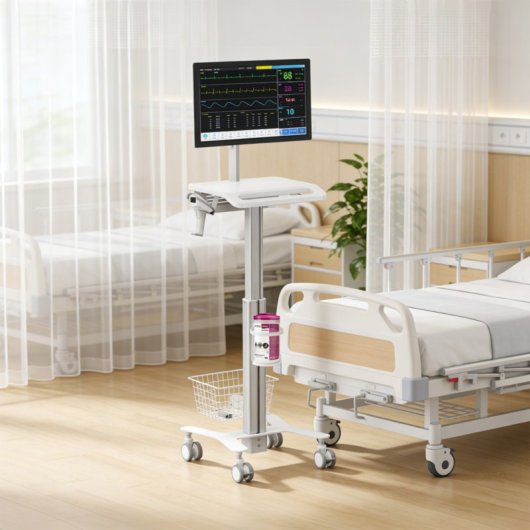 Kimex Carro Para Equipos Médicos Con Soporte Para Monitor 17"-27", Altura Regulable 80-120 Cm
