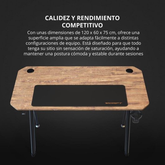 Mesa Gaming Drift 120cm Pannello in Fibra con Tappetino e Supporto