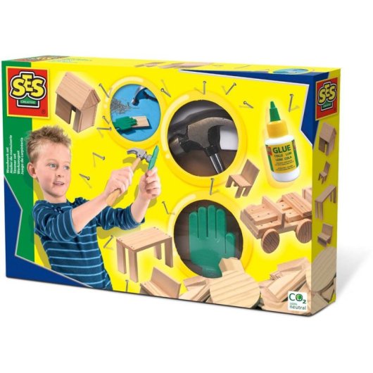 SES Creative Atelier De Menuiserie Kit Carpintería Infantil 57 piezas