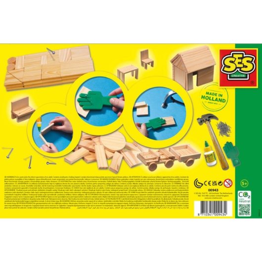 SES Creative Atelier De Menuiserie Kit Carpintería Infantil 57 piezas