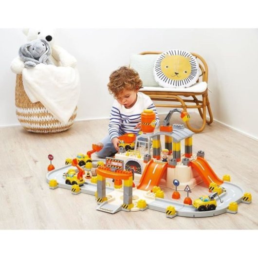 Ecoiffier Abrick 1350 Baril Circuit Tp Set De Juego De Construcción Para Mini Ciudad, A Partir De 18 Meses, Cubeta Con Tapa-base Y Accesorios, Plástico, Beige/crema