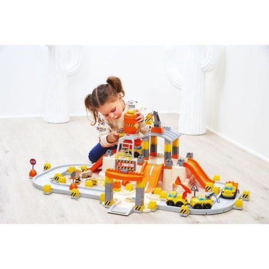 Ecoiffier Abrick 1350 Baril Circuit Tp Set De Juego De Construcción Para Mini Ciudad, A Partir De 18 Meses, Cubeta Con Tapa-base Y Accesorios, Plástico, Beige/crema