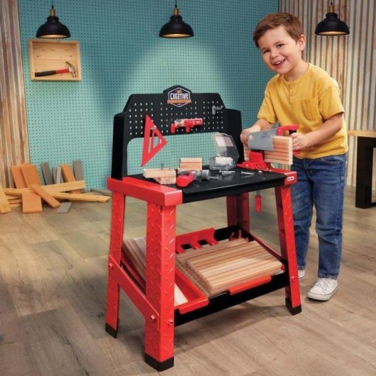 Little Tikes Creative Construction Workbench Mesa De Trabajo Interactiva Multicolor Para Niños A Partir De 3 Años Con Herramientas, Panel De Clavijas Y Almacenamiento