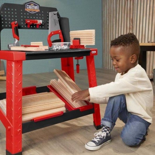 Little Tikes Creative Construction Workbench Mesa De Trabajo Interactiva Multicolor Para Niños A Partir De 3 Años Con Herramientas, Panel De Clavijas Y Almacenamiento