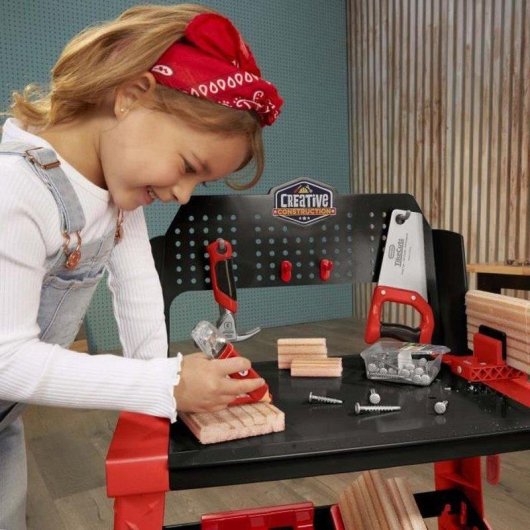 Little Tikes Creative Construction Workbench Mesa De Trabajo Interactiva Multicolor Para Niños A Partir De 3 Años Con Herramientas, Panel De Clavijas Y Almacenamiento