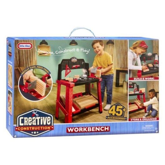 Little Tikes Creative Construction Workbench Mesa De Trabajo Interactiva Multicolor Para Niños A Partir De 3 Años Con Herramientas, Panel De Clavijas Y Almacenamiento