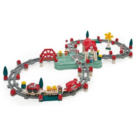 Ecoiffier Baril Circuit Train 140 Piezas Para Construir Estación Y Vías, Con Tapa-bandeja De Juego Y Accesorios Ferroviarios, Plástico Multicolor, Desde 18 Meses