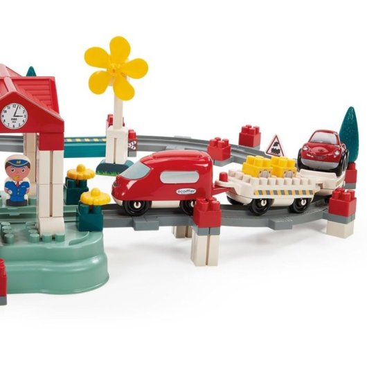 Ecoiffier Baril Circuit Train 140 Piezas Para Construir Estación Y Vías, Con Tapa-bandeja De Juego Y Accesorios Ferroviarios, Plástico Multicolor, Desde 18 Meses