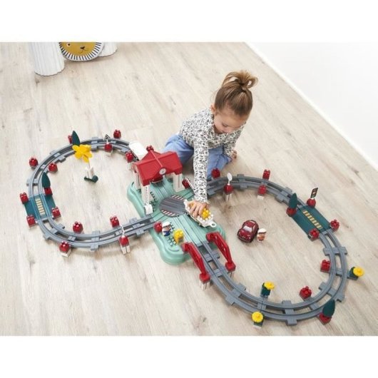 Ecoiffier Baril Circuit Train 140 Piezas Para Construir Estación Y Vías, Con Tapa-bandeja De Juego Y Accesorios Ferroviarios, Plástico Multicolor, Desde 18 Meses