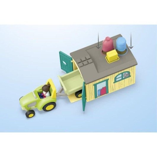 Playmobil Junior Bauernhof mit Traktor Anhänger Tiere 71656 53 Teile