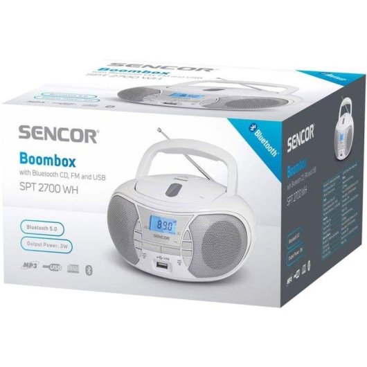 Rádio CD Sencor SPT 2700 WH Bluetooth 5.0 USB FM 30 Presets