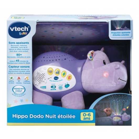 Projetor VTech Hippo Dodo Nuit Étoilée Peluche Multicolor Sensor Sonoro