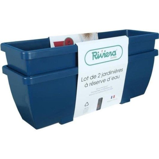 Pack 2 Rechteckige Blumenkästen Riviera Eva Blau 57 cm 13 L