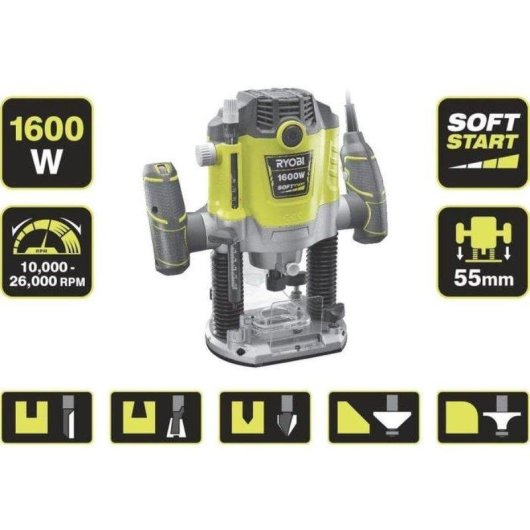 Fresadora de inmersión Ryobi RRT1600-K 1600 W velocidad variable SoftStart