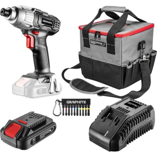 Conjunto destornillador eléctrico Graphite Energy+ 18V 180 Nm con batería y bolsa
