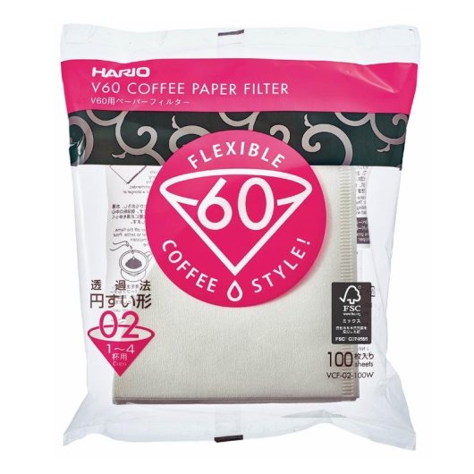 Filtro de café desechable Hario VCF-02-100W Papel Blanco 100 unidades