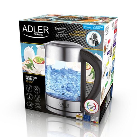 Tetera eléctrica Adler AD 1247 NEW 1,7 L 2200 W Vidrio LCD